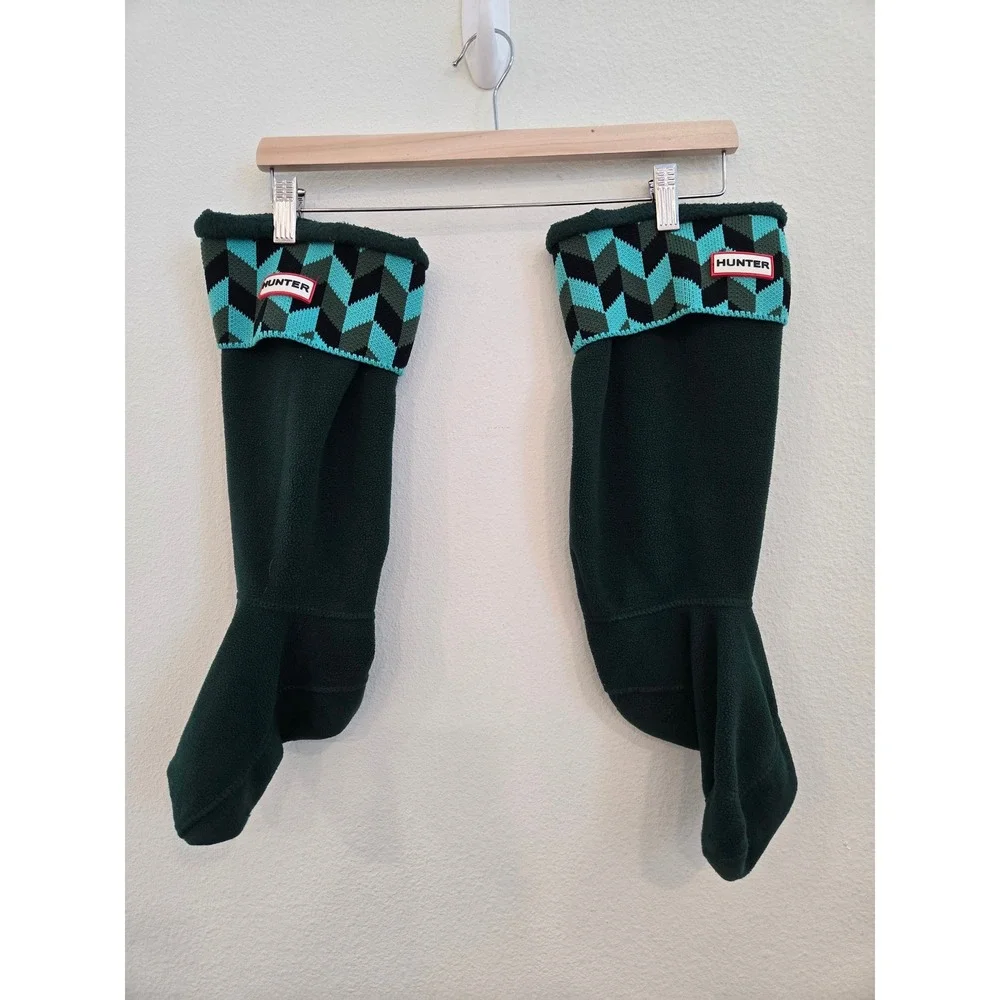 Hunter Tall Boot Socks Fleece Liners Green Chevron Knit Cuff XL
